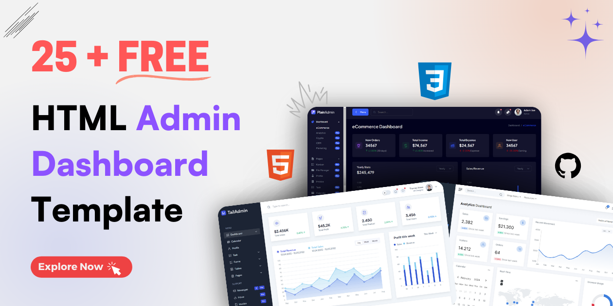 25+ Free HTML Admin & Dashboard Template of 2024